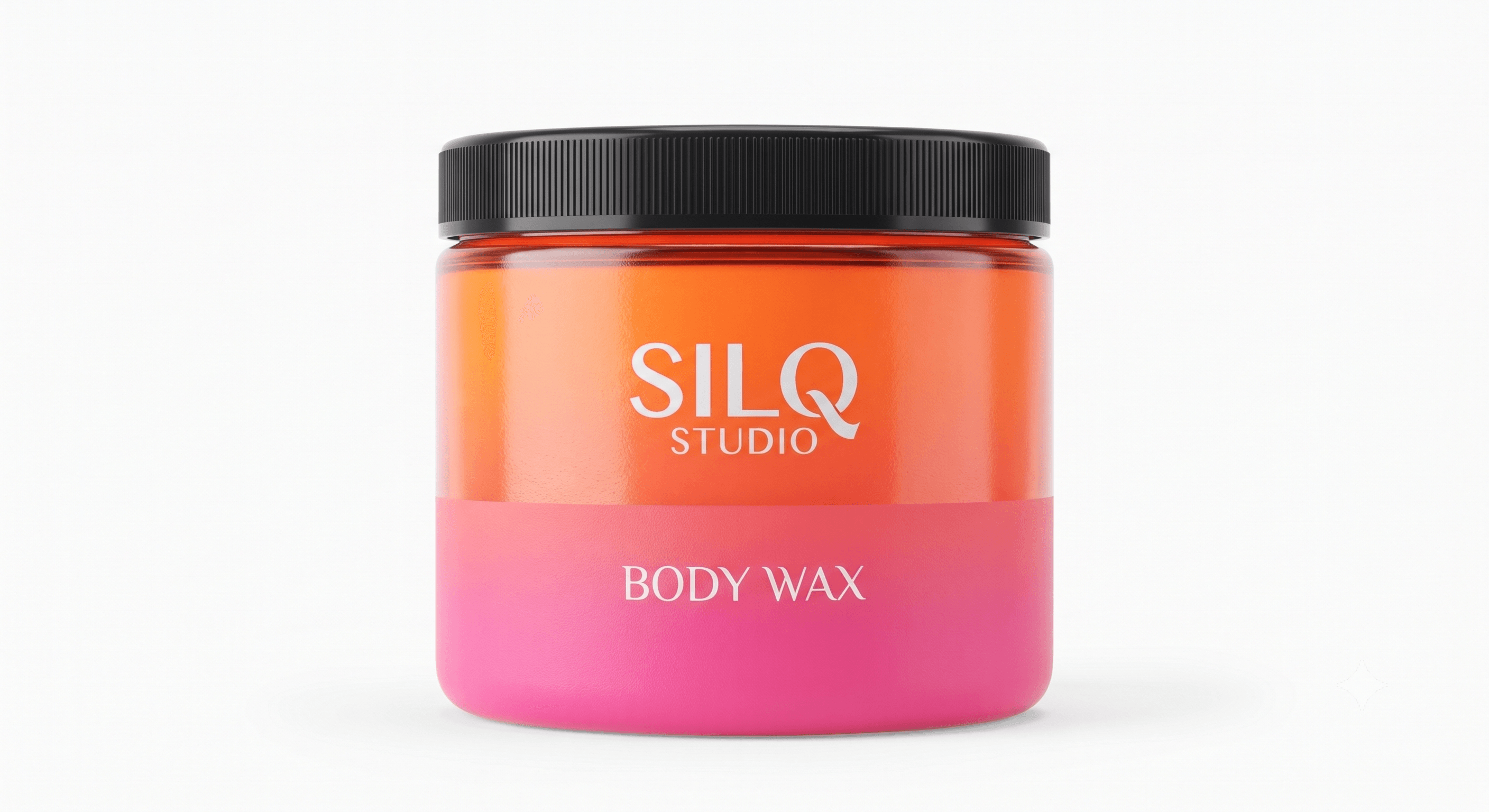 SILQ Studio Body Wax, 250 g jar in orange-to-magenta ombré packaging