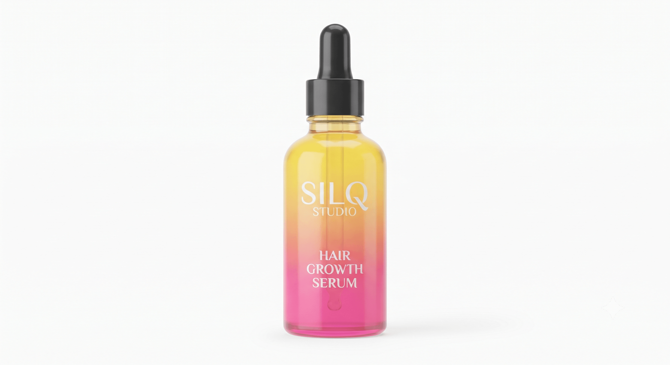 SILQ Studio Hair Growth Serum, 50 ml scalp care serum bottle in gold-to-magenta ombré packaging