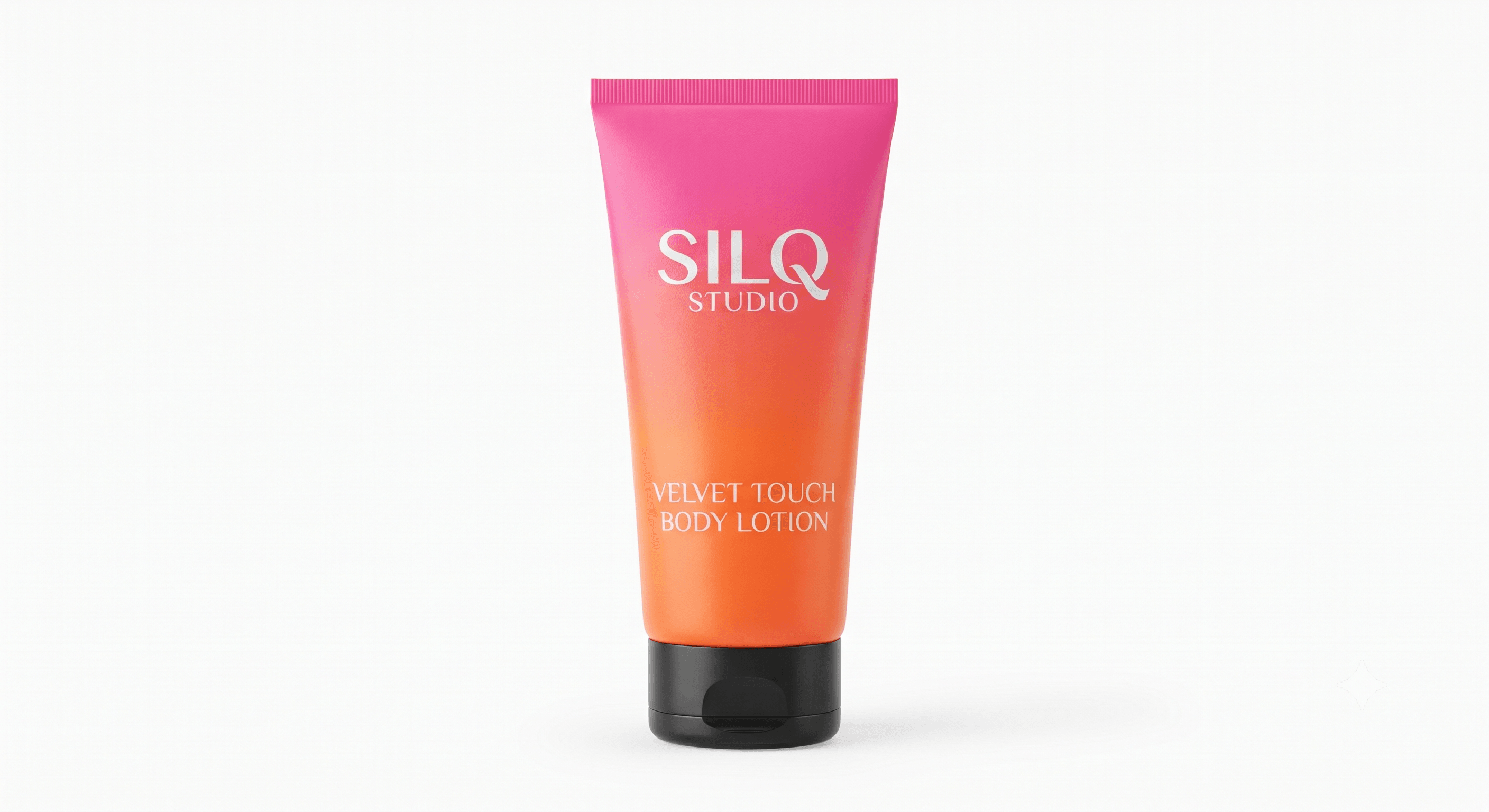 SILQ Studio Velvet Touch Body Lotion, 200 ml bottle in magenta-to-orange ombré packaging